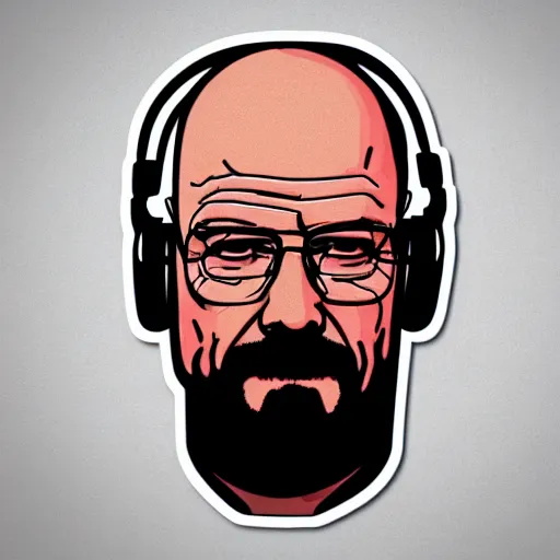 Image similar to a breaking-bad-walter-white, svg sticker, vector art, wearing headphones, jamming to music