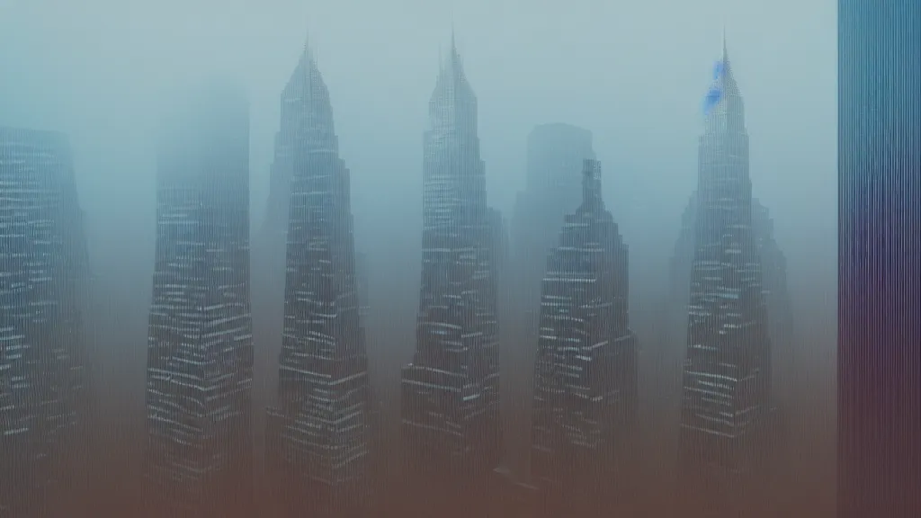 Image similar to Hulk sized Obama towers over a foggy Manhattan; by Beeple; 4K