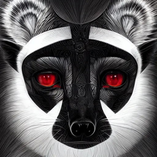 Image similar to Geometric symmetrical lemur, sun in the background, intricate, elegant, highly detailed, digital painting, artstation, concept art, smooth, sharp focus, illustration, art by artgerm