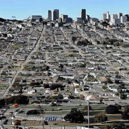 Prompt: san francisco mission dolores park wasteland after nuclear exchange