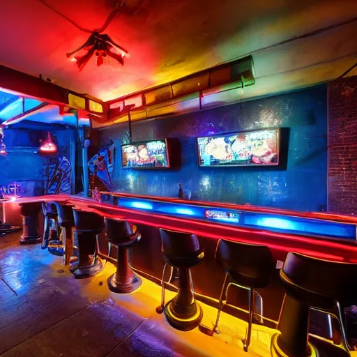 Prompt: a gaming bar, photograph