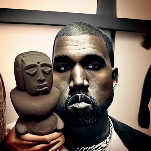 Image similar to 'Photo of Kanye West with moai head