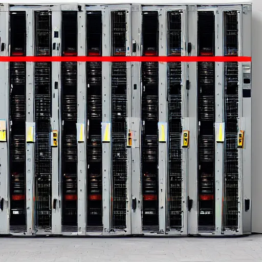 Prompt: a painting of data center server rack that's caught fire!!!!!!!, fire on data center