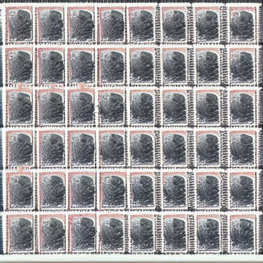 Image similar to stamps from a alternate dimension, stamp collection, eerie