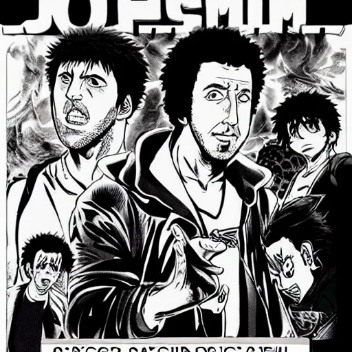 Image similar to “Uncut Gems directed by Adam Sandler” graphic novel illustrated by Kishimoto published on Shonen Jump 1996 black and white pen and ink highly detailed