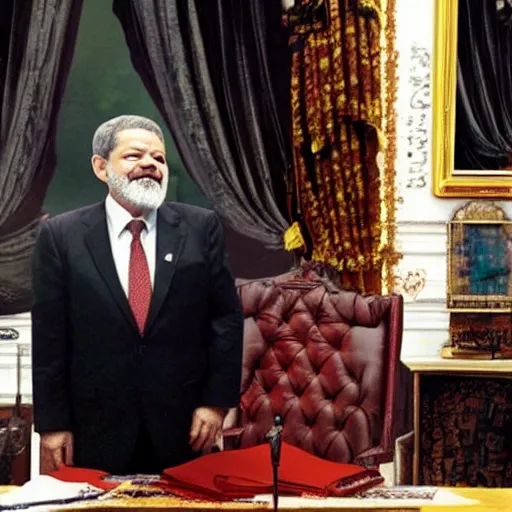 Prompt: president lula da silva saves the world realistic epic detailed masterpiece