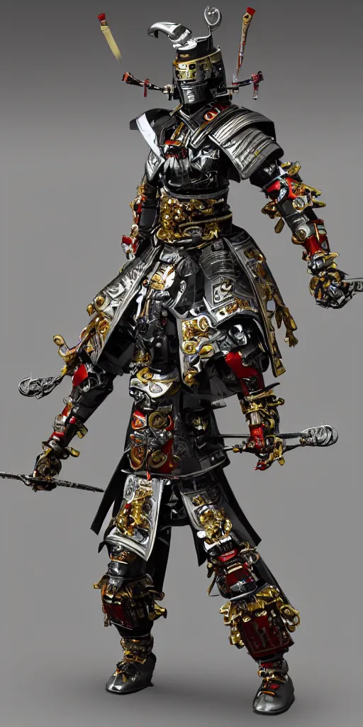 Prompt: robotic samurai warrior. full body. highly detailed. unreal engine character development. 8k.