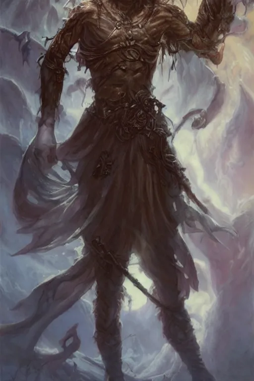 Image similar to a full body high detail fantasy portrait oil painting illustration of a necromancer by justin sweet with face and body clearly visible, flowing hair, high cheekbones, in a scenic background, pretty eyes, realistic proportions, d & d, rpg, forgotten realms, artstation trending, high quality, sombre mood, artstation trending, muted colours, entire person visible!