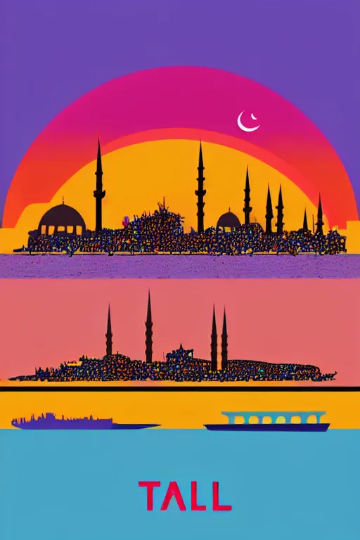 Image similar to minimalist boho style art of colorful istanbul skyline at sunrise, illustration, vector art