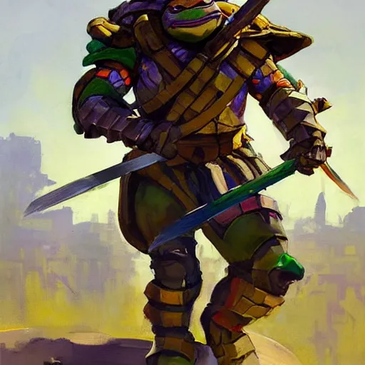 Image similar to greg manchess portrait painting of armored donatello of tmnt as overwatch character, medium shot, asymmetrical, profile picture, organic painting, sunny day, matte painting, bold shapes, hard edges, street art, trending on artstation, by huang guangjian and gil elvgren and sachin teng