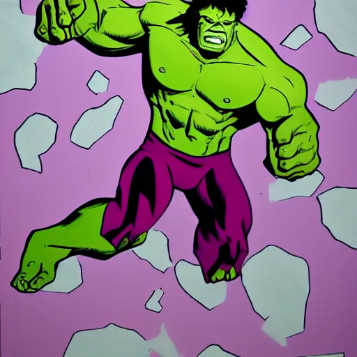 Prompt: hulk making art near flash