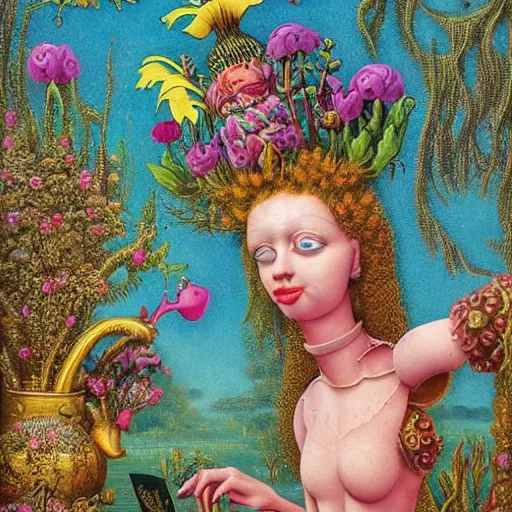 Prompt: Michael Hutter, award winning masterpiece with incredible details, Michael Hutter, a surreal vaporwave vaporwave vaporwave vaporwave vaporwave painting by Michael Hutter of an old pink mannequin head with flowers growing out, sinking underwater, highly detailed Michael Hutter