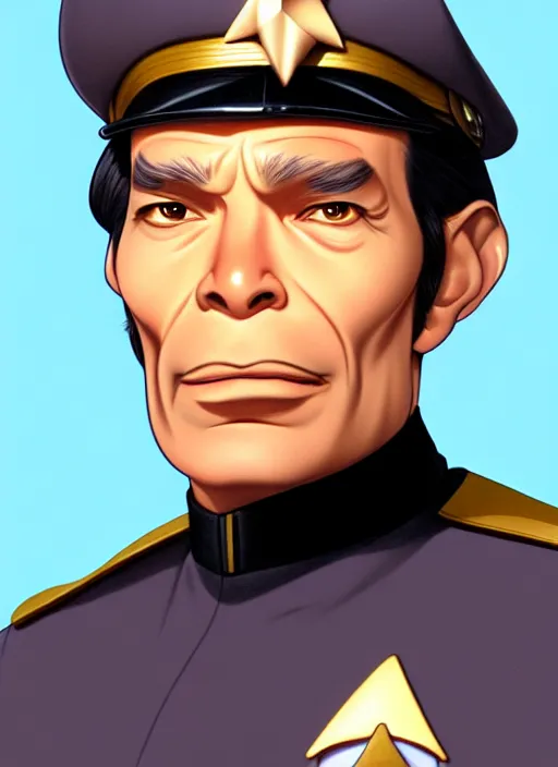 Image similar to cute star trek officer colonel gaddafi, natural lighting, path traced, highly detailed, high quality, digital painting, by don bluth and ross tran and studio ghibli and alphonse mucha, artgerm