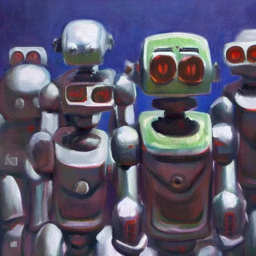 Prompt: oil painting of robots from hell