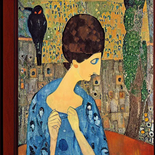 Image similar to birds, modigliani, intricate detail, klimt, whistler,