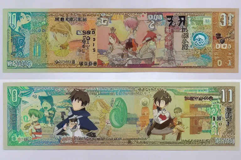 Image similar to paper money of utopia country in anime