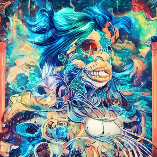 Prompt: ( monkey wearing sunglasses ) ( ( ( hyper detailed masterpiece, psychedelic fractal pattern, jean giraud, digital art painting, dream wave aesthetic, ethereal, artgerm, donato giancola, tom bagshaw ) ) )