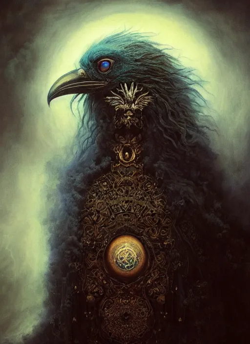 Image similar to Her huge ominous glowing blue eyes staring into my soul , perfect eyes, agostino arrivabene, WLOP, Tomasz strzalkowski, twisted dark lucid dream, 8k portrait render, raven angel wings, beautiful lighting, dark fantasy art, rococo, gold filigree, cgsociety