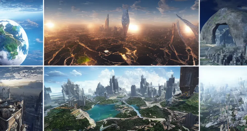 Image similar to the seven world wonders of the future, hyper realistic render, realistic, 8 k render, unreal engine 5 render