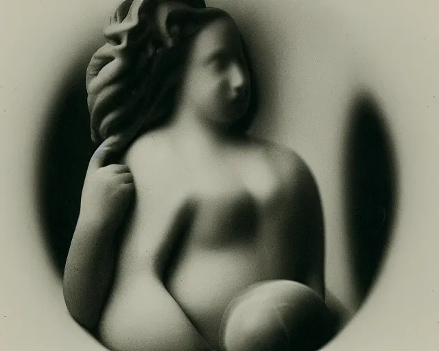 Image similar to a black and white photo of a person in a ball, a marble sculpture by Dora Maar, featured on flickr, new objectivity, tintype photograph, ambrotype, calotype