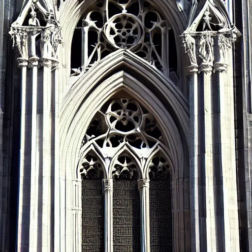 Image similar to architect, white marble gothic cathedral, with mandala flames windows, a gothic girl dressed in black with perfect face