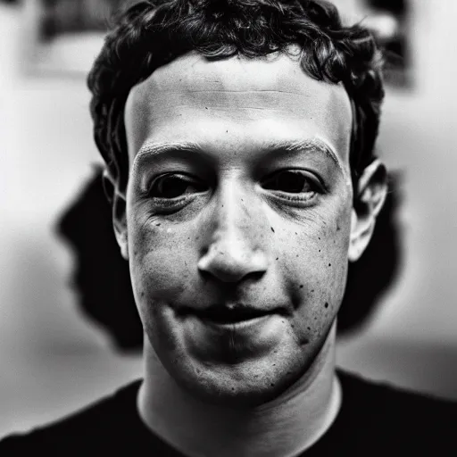 Prompt: A 35mm portrait of Mark Zuckerberg with neck tattoos and gauge piercings