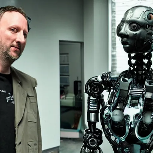 Image similar to cyberpunk Deadcode humanoid robot neil blomkamp and Emmanuel Lubezki
