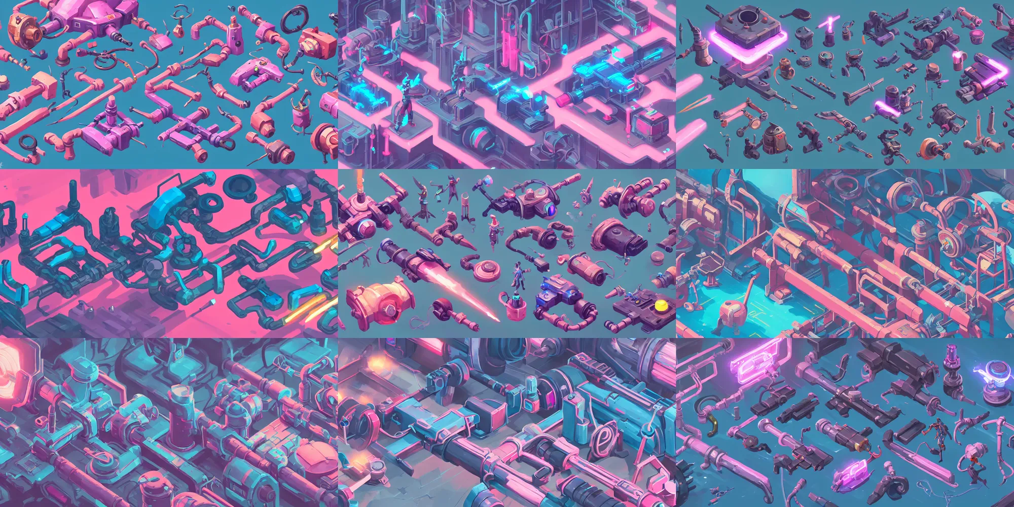 Prompt: game asset of industrial electronic and gadgets engineering, in gouache detailed paintings, props, stylized, 2 d sprites, kitbash, arcane, overwatch, blue and pink color scheme, 8 k, close up