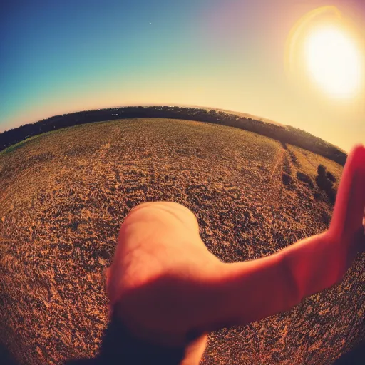 Prompt: havenly picture of god giving a thums up. fisheye lens