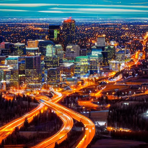 Prompt: highly detailed photo of edmonton at night