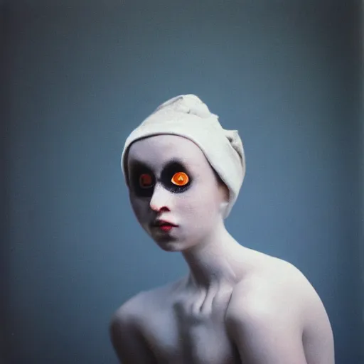 Prompt: kodak portra 1 6 0 3 5 mm photograph of pierrot phantomin, 8 k ultra - detailed, real photography, hightly detailed, hyper realistic, photographic, focuses on the nuances of the human face and subtle shifts in tonal value, silhouette composition, neutral, cool - toned palette, fluid patterns, powerful composition, opaque paints