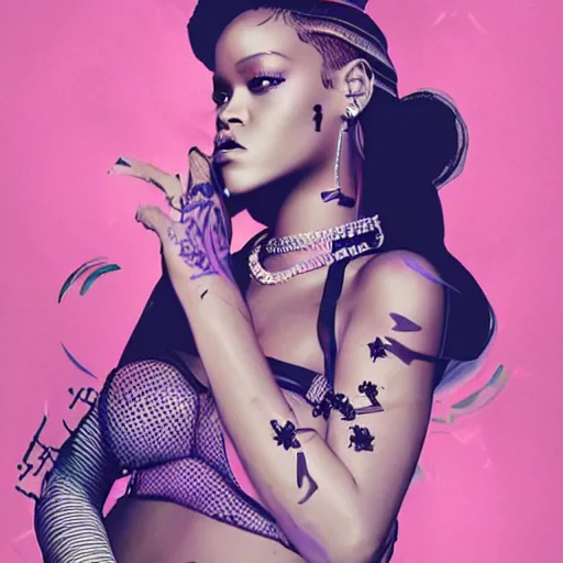 Image similar to rihanna vaporwave, creative photo manipulation, creative photoshop, digital art