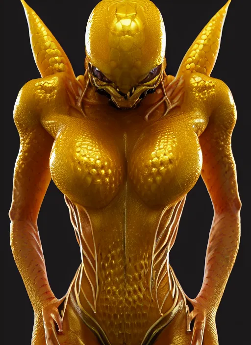 Image similar to female gold venom, naturel, hyper detailed, digital art, trending in artstation, cinematic lighting, studio quality, smooth render, unreal engine 5 rendered, octane rendered, art style by klimt and nixeu and ian sprigger and wlop and krenz cushart