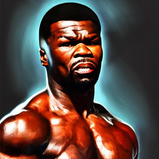 Prompt: 5 0 cent as apollo creed in rocky 4, digital painting, extremely detailed, 4 k, intricate, brush strokes, mark arian, artgerm, bastien lecouffe - deharme