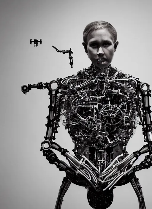 Prompt: portrait photography of desperate human connected to biomechanical machine, masterpiece