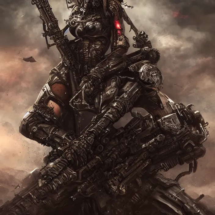 Image similar to apocalyptic woman attached to machine weaponry, hyper - detailed, smooth, sharp focus, 4 k ultra hd, fantasy dark art, apocalyptic art