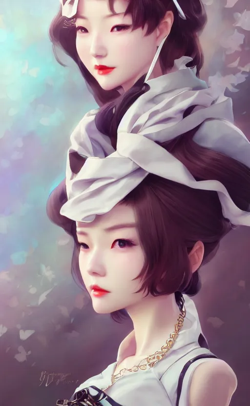 Image similar to a pin up and beautiful fashion charming dreamlke korea girl with lv jewelry, character art, art by artgerm lau and kyoung hwan kim and and ilya kuvshinov and john singer sargent, hyperdetailed, 8 k realistic, symmetrical, frostbite 3 engine, cryengine, dof, trending on artstation, digital art