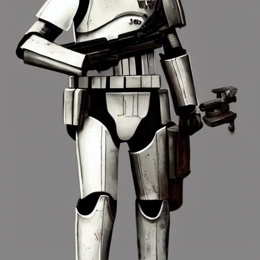Image similar to an imperial stormtrooper walking, full body photography, concept art by Doug Chiang cinematic, realistic painting, high definition, concept art, the Mandalorian concept art style