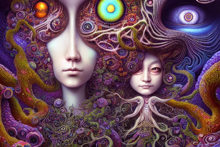 Prompt: art by yoko d'holbachie feat naoto hattori, caitlin hacket and hannah yata featuring archan nair. visionary psychedelic fineart painting. gigapixel resolution. intricate detailed. beautiful dramatic cinematic. in the style of subject zero. hyperrealistic render. dreamy blurry pastel aquarel background.