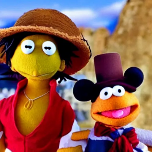 Prompt: luffy in the Muppet show