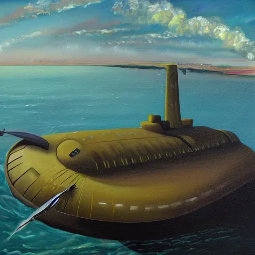 Prompt: oil painting picturing the inside of a submarine