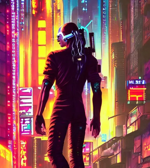 Image similar to a portrait of a cyberpunk person, Night City, cyberpunk 2077, very very coherent painting, 1979 OMNI Magazine Cover, street level neo-Tokyo in Cyberpunk 2077 style by Vincent Di Fate by mark arian by artgerm, 4k, 8k, HD, trending on artstation