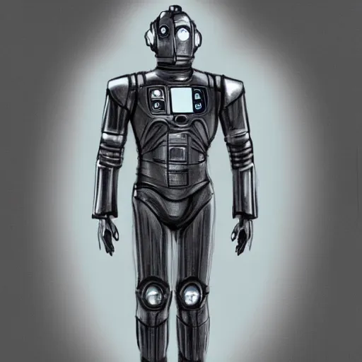 Prompt: david tennant as a cyberman, pencil sketch cinematic lighting, render, fantasy