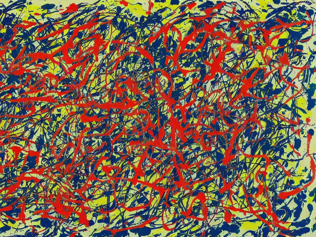 Image similar to A Jackson Pollock painting painted by Dr Suess