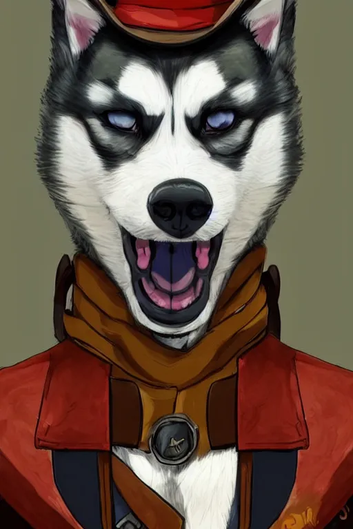 Prompt: a [ portrait painting ] of a husky in cowboy costume in the style of anime, [ character design ], [ a fistful of dollars ], [ per un pugno di dollari ], humanoid, personify, anthropomorphic, treniding on artstation