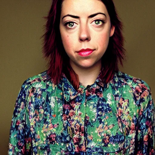 Image similar to a masterpiece portrait photo of a beautiful young woman who looks like a manic pixie dream girl mary aubrey plaza, symmetrical face