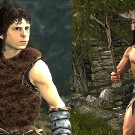 Image similar to Michael cera as scrawny barbarian in Skyrim