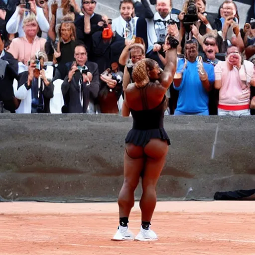 Image similar to Serena Williams showing off her legs for the Roman Colosseum mob::They love it and are cheering