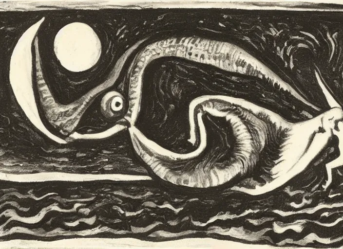 Image similar to a snail on the beach under the moon, by chaim soutine, by mc escher,