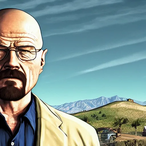 Image similar to walter white heisenberg on gta 5 cover,